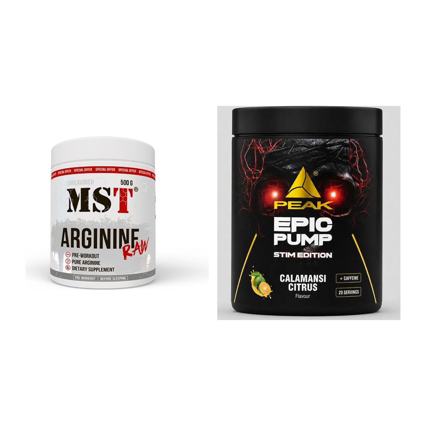 Pump-Set: MST Arginine RAW + Peak Epic Pump Stim Edition – alle enthaltenen Artikel