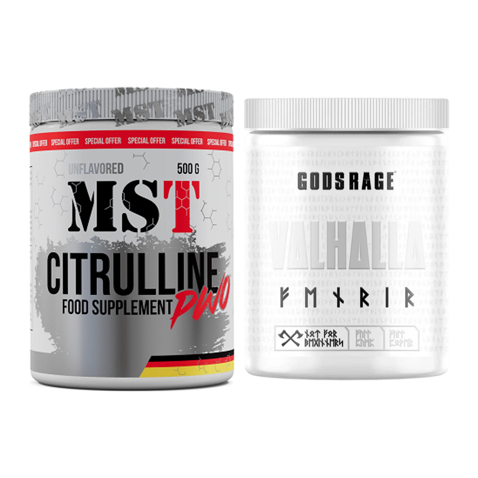 Pump-Set: MST Citrulline Malat 500g + GODSRAGE Valhalla Fenrir White – alle enthaltenen Artikel
