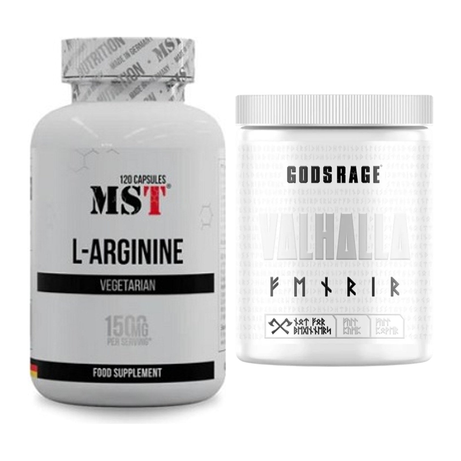 Pump-Set: MST L-Arginine 120 Kaps. + GODSRAGE Valhalla Fenrir White – alle enthaltenen Artikel