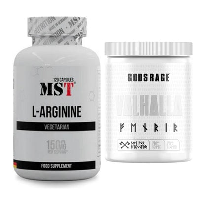 Pump-Set: MST L-Arginine 120 Kaps. + GODSRAGE Valhalla Fenrir White – alle enthaltenen Artikel