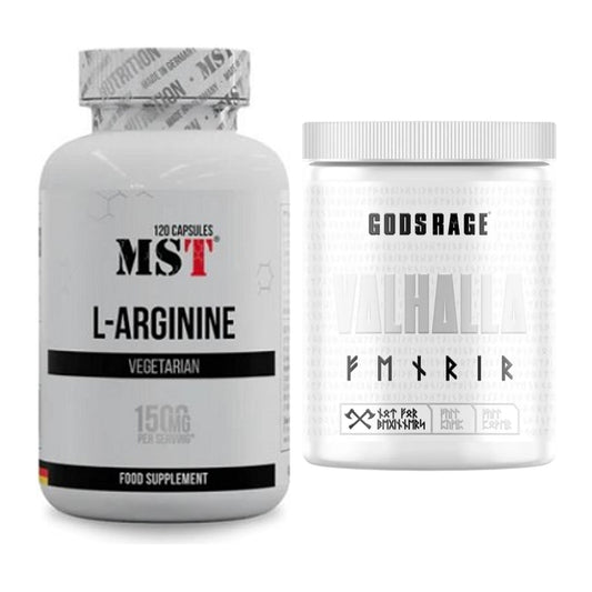 Pump-Set: MST L-Arginine 120 Kaps. + GODSRAGE Valhalla Fenrir White – alle enthaltenen Artikel