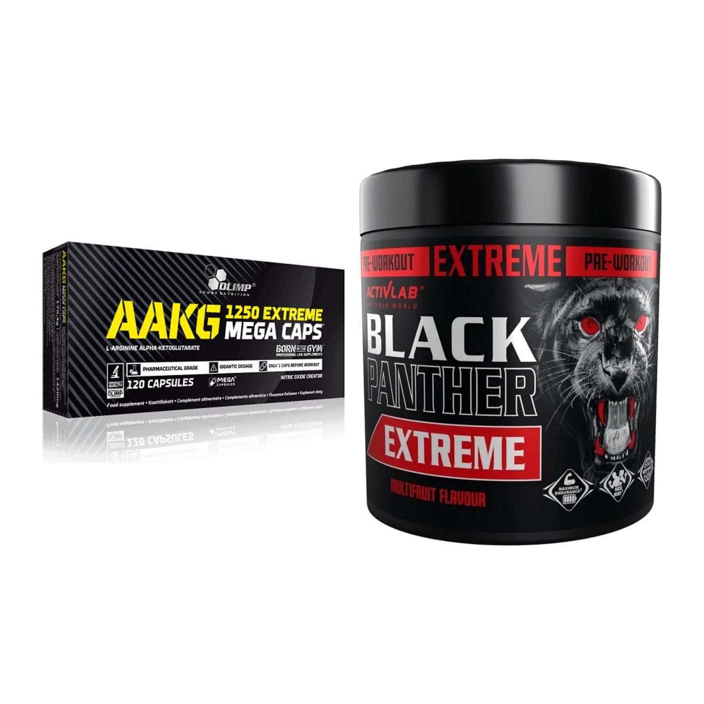 Pump-Set: Olimp AAKG Extreme Mega Caps + Activlab Black Panther – alle enthaltenen Artikel
