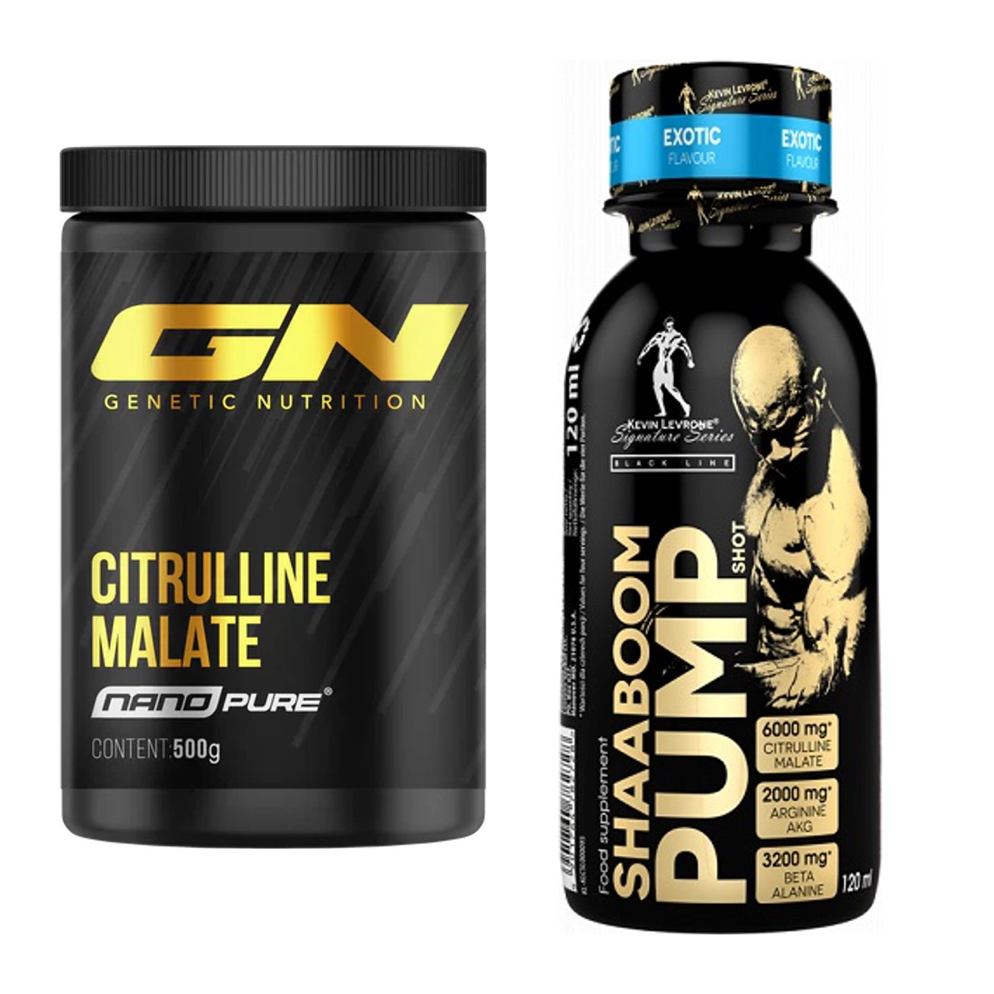 Pump-Set: GN Citrulline Malate + Kevin Levrone Shaaboom Pump Shot – alle enthaltenen Artikel