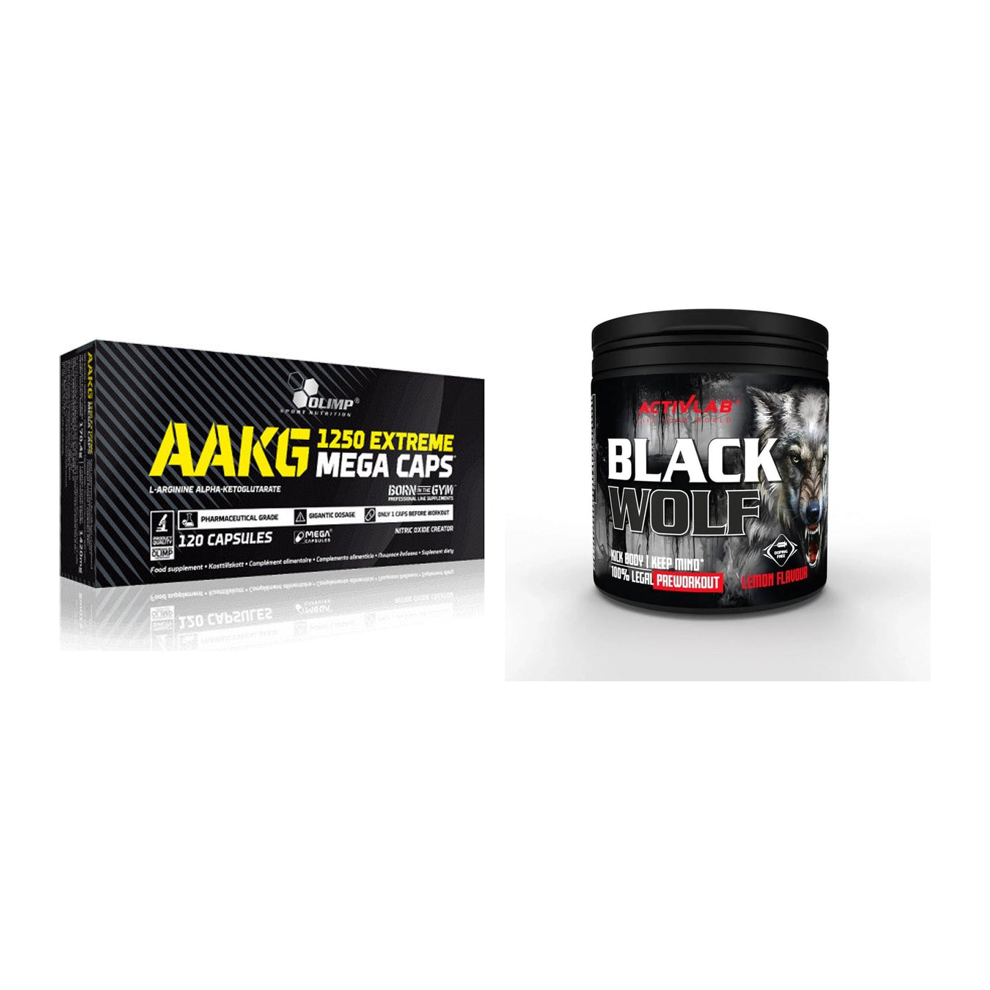 Pump-Set: Olimp AAKG Extreme Mega Caps + Activlab Black Wolf – alle enthaltenen Artikel