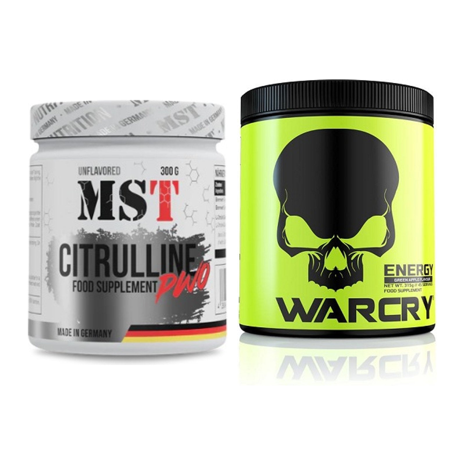 Pump-Set: MST Citrulline Malat 300g + Genius Nutrition Warcry Energy – alle enthaltenen Artikel