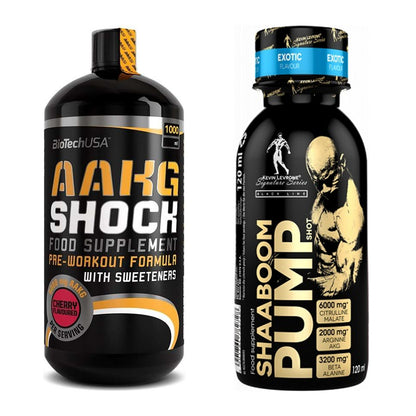 Pump-Set: BioTech AAKG Shock Extreme + Kevin Levrone Shaaboom Pump – alle enthaltenen Artikel
