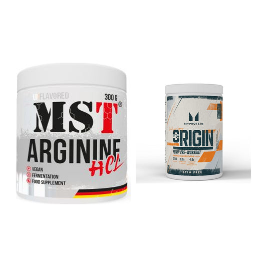 Pump-Set: MST Arginine HCL + MyProtein Origin Pump Pre-Workout – alle enthaltenen Artikel