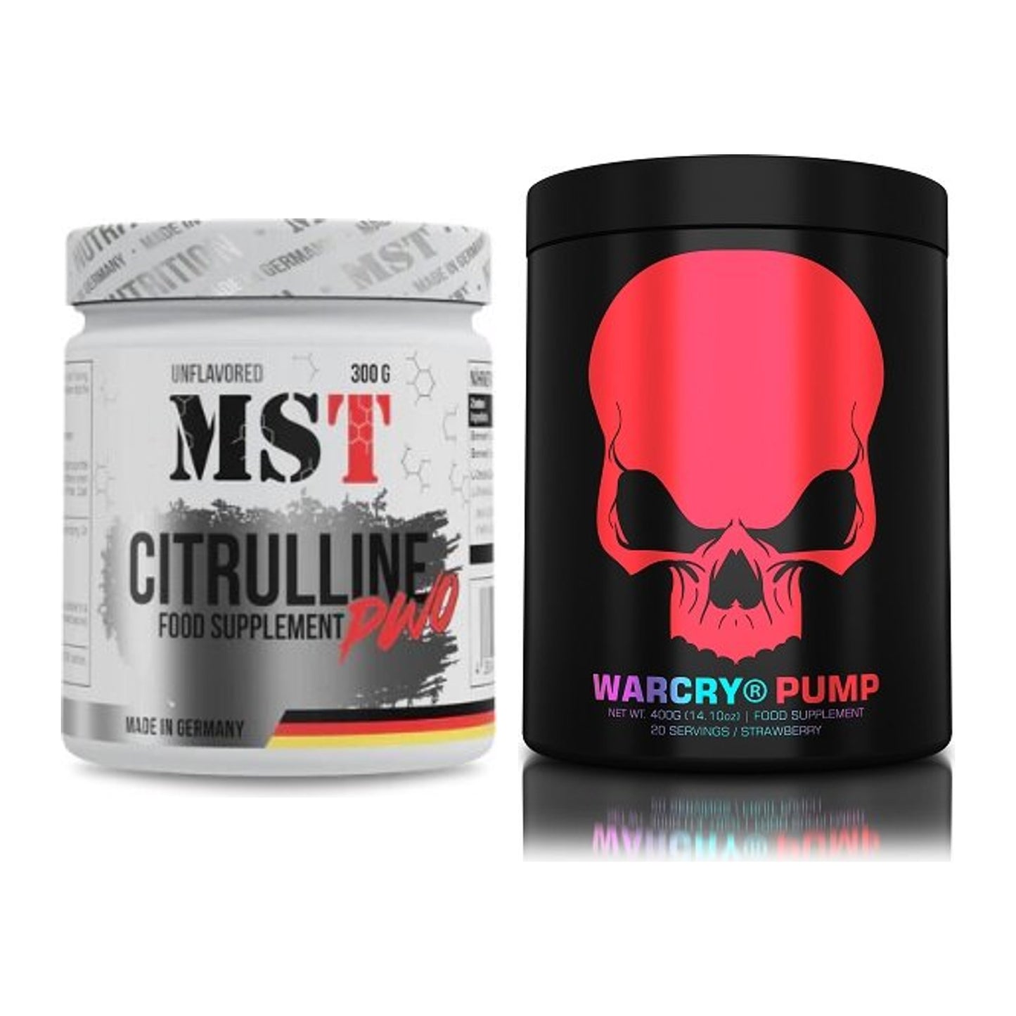 Pump-Set: MST Citrulline Malat 300g + Genius Nutrition Warcry PUMP – alle enthaltenen Artikel