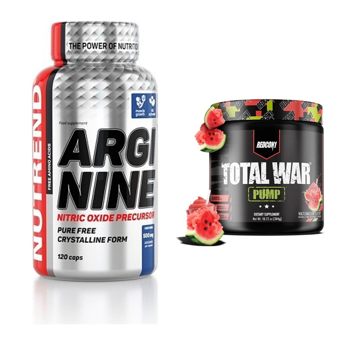 Pump-Set: Nutrend Arginine + Redcon1 Total War PUMP (Plum – alle enthaltenen Artikel