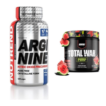 Pump-Set: Nutrend Arginine + Redcon1 Total War PUMP (Plum – alle enthaltenen Artikel