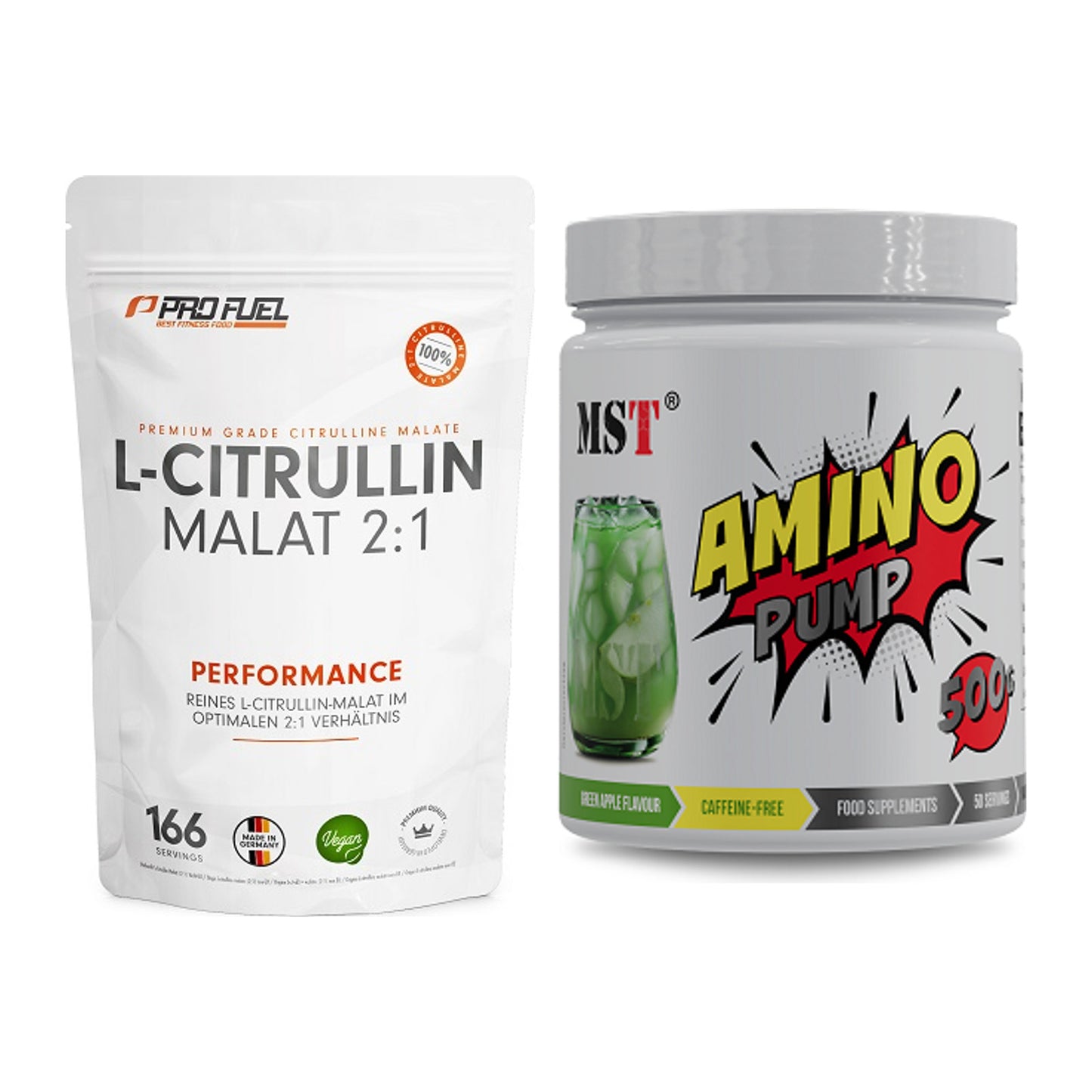 Pump-Set: ProFuel L-Citrullin Malat + MST Amino Pump (flavoured) – alle enthaltenen Artikel
