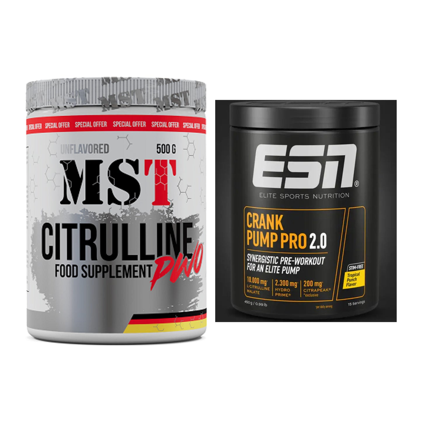 Pump-Set: MST Citrulline Malat 500g + ESN Crank Pump Pro 2.0 – alle enthaltenen Artikel