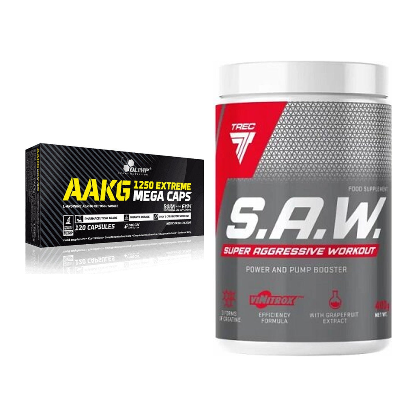 Pump-Set: Olimp AAKG Extreme Mega Caps + Trec Nutrition SAW Booster – alle enthaltenen Artikel
