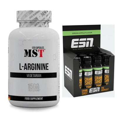 Pump-Set: MST L-Arginine 120 Kaps. + ESN Crank Pump Shot 12x 95ml – alle enthaltenen Artikel