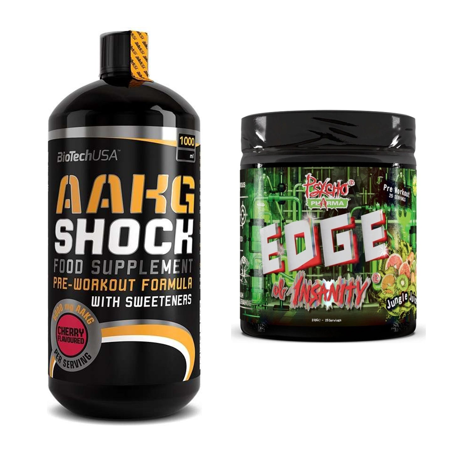 Pump-Set: BioTech AAKG Shock Extreme + Psycho Pharma Edge of Insanity – alle enthaltenen Artikel