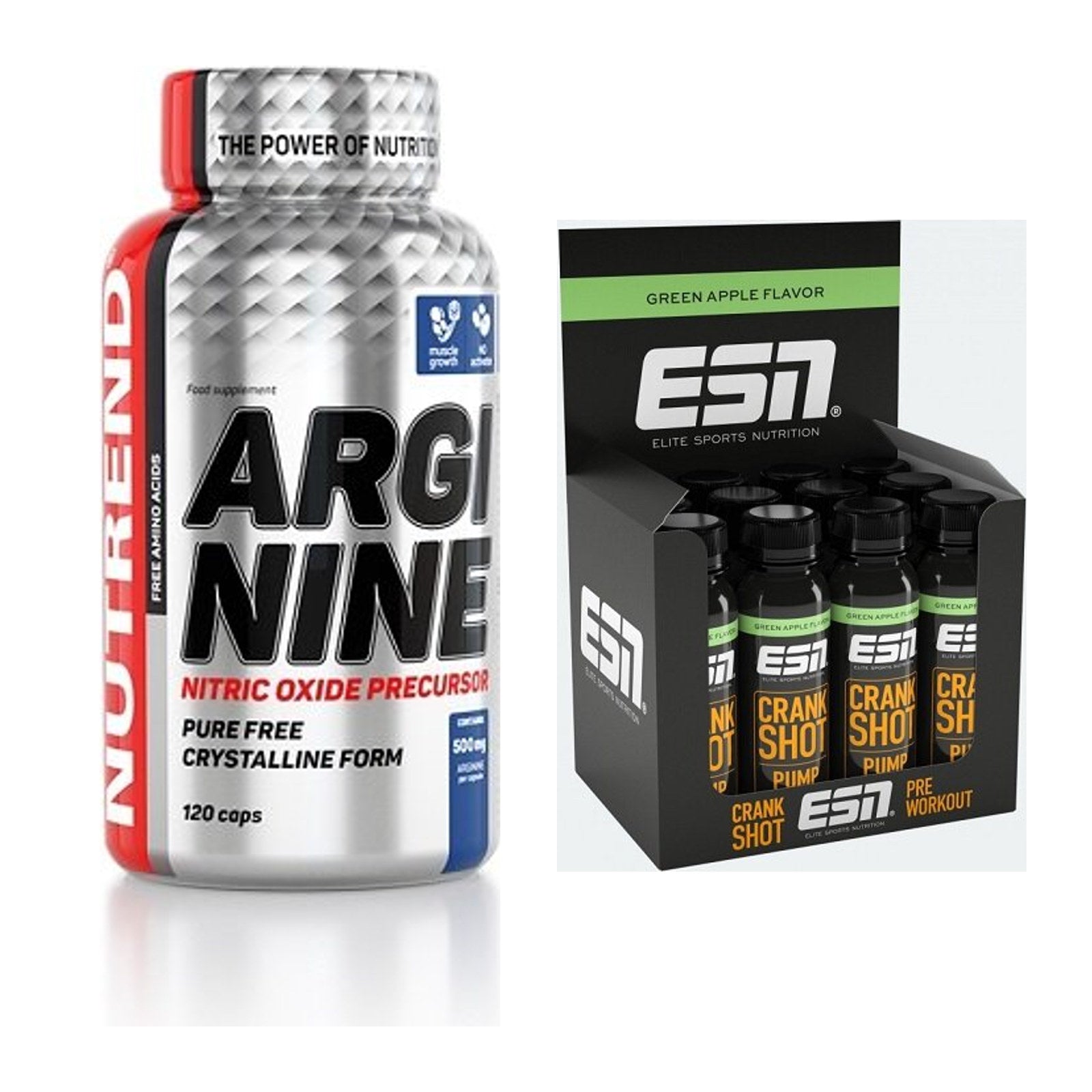Pump-Set: Nutrend Arginine + ESN Crank Pump Shot 12x 95ml – alle enthaltenen Artikel