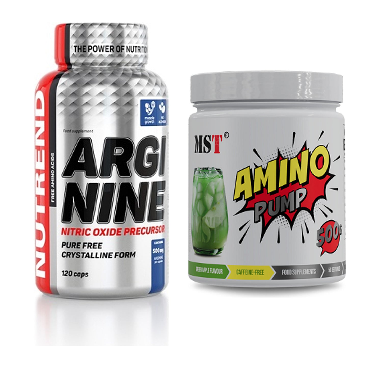 Pump-Set: Nutrend Arginine + MST Amino Pump (flavoured) – alle enthaltenen Artikel