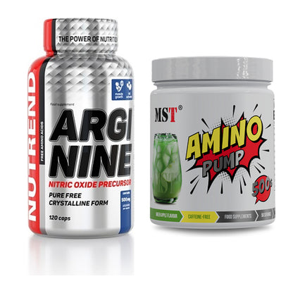 Pump-Set: Nutrend Arginine + MST Amino Pump (flavoured) – alle enthaltenen Artikel