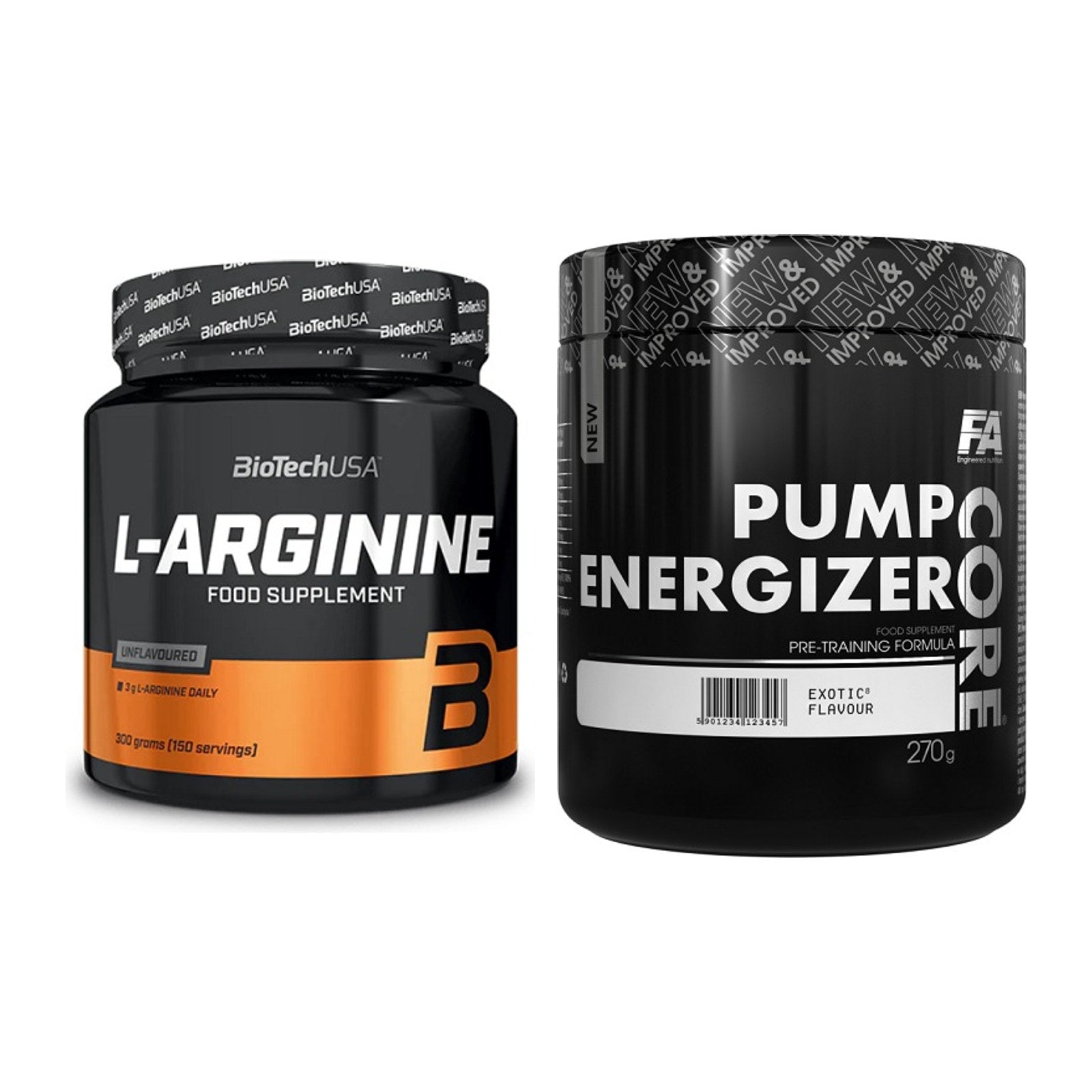 Pump-Set: BioTech L-Arginin + FA Nutrition Core Pump Energizer – alle enthaltenen Artikel
