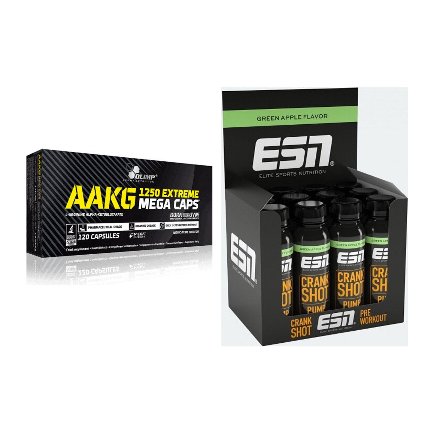 Pump-Set: Olimp AAKG Extreme Mega Caps + ESN Crank Pump Shot – alle enthaltenen Artikel