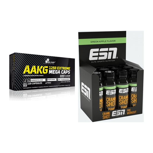 Pump-Set: Olimp AAKG Extreme Mega Caps + ESN Crank Pump Shot – alle enthaltenen Artikel