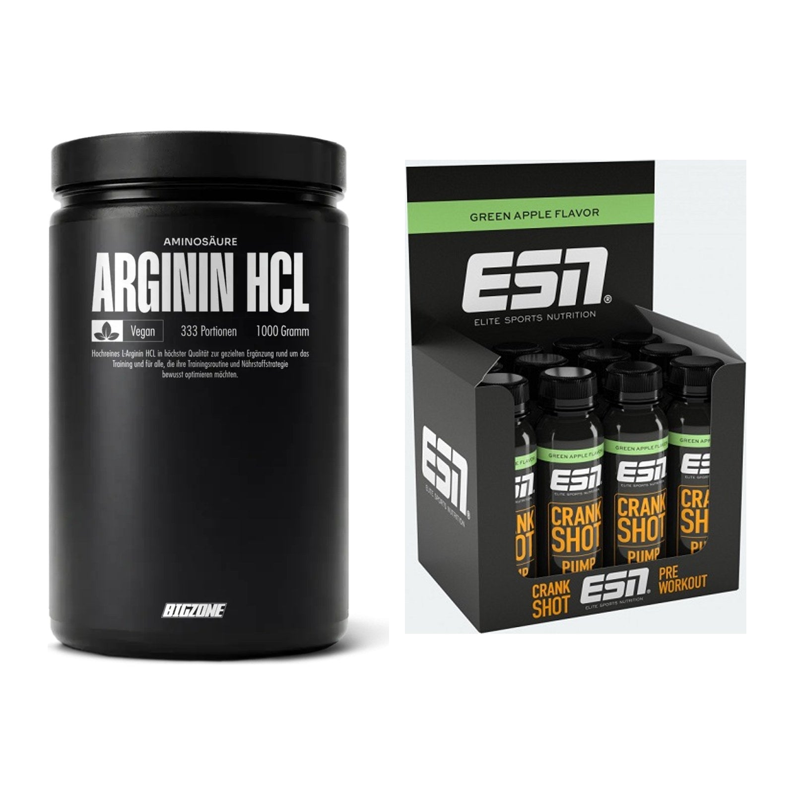 Pump-Set: Big Zone L-Arginin + ESN Crank Pump Shot – alle enthaltenen Artikel