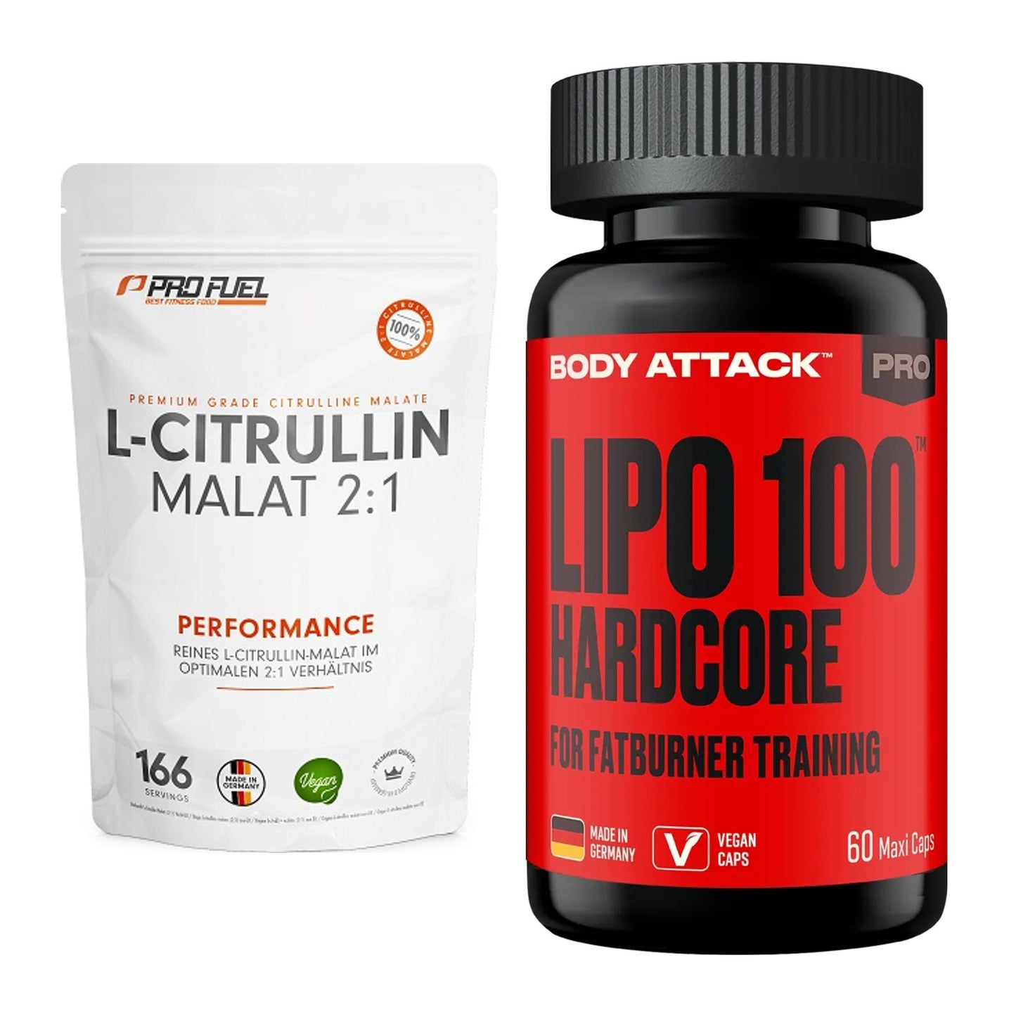 Pump-Set: ProFuel L-Citrullin Malat + Body Attack LIPO 100-HARDCORE – alle enthaltenen Artikel