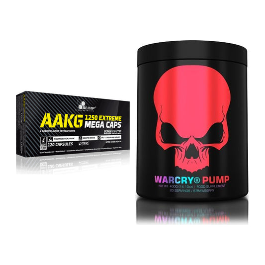 Pump-Set: Olimp AAKG Extreme Mega Caps + Genius Nutrition Warcry PUMP – alle enthaltenen Artikel