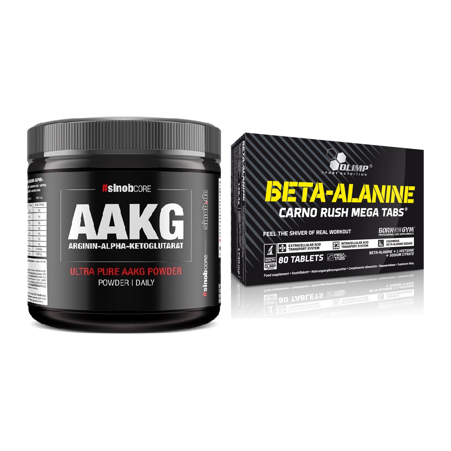 Pump-Set: Sinob Core Arginin AAKG + Olimp Beta-Alanin Carno Rush – alle enthaltenen Artikel