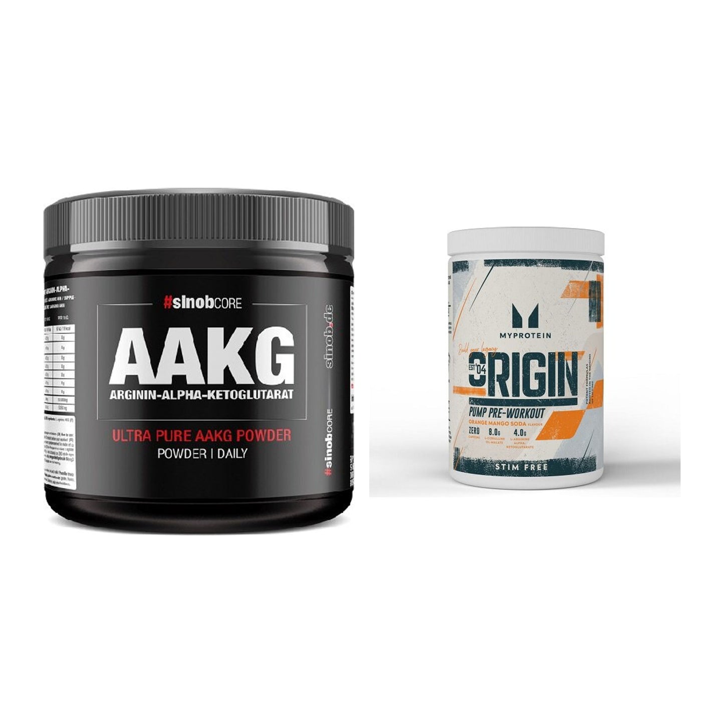 Pump-Set: Sinob Core Arginin AAKG + MyProtein Origin Pump – alle enthaltenen Artikel