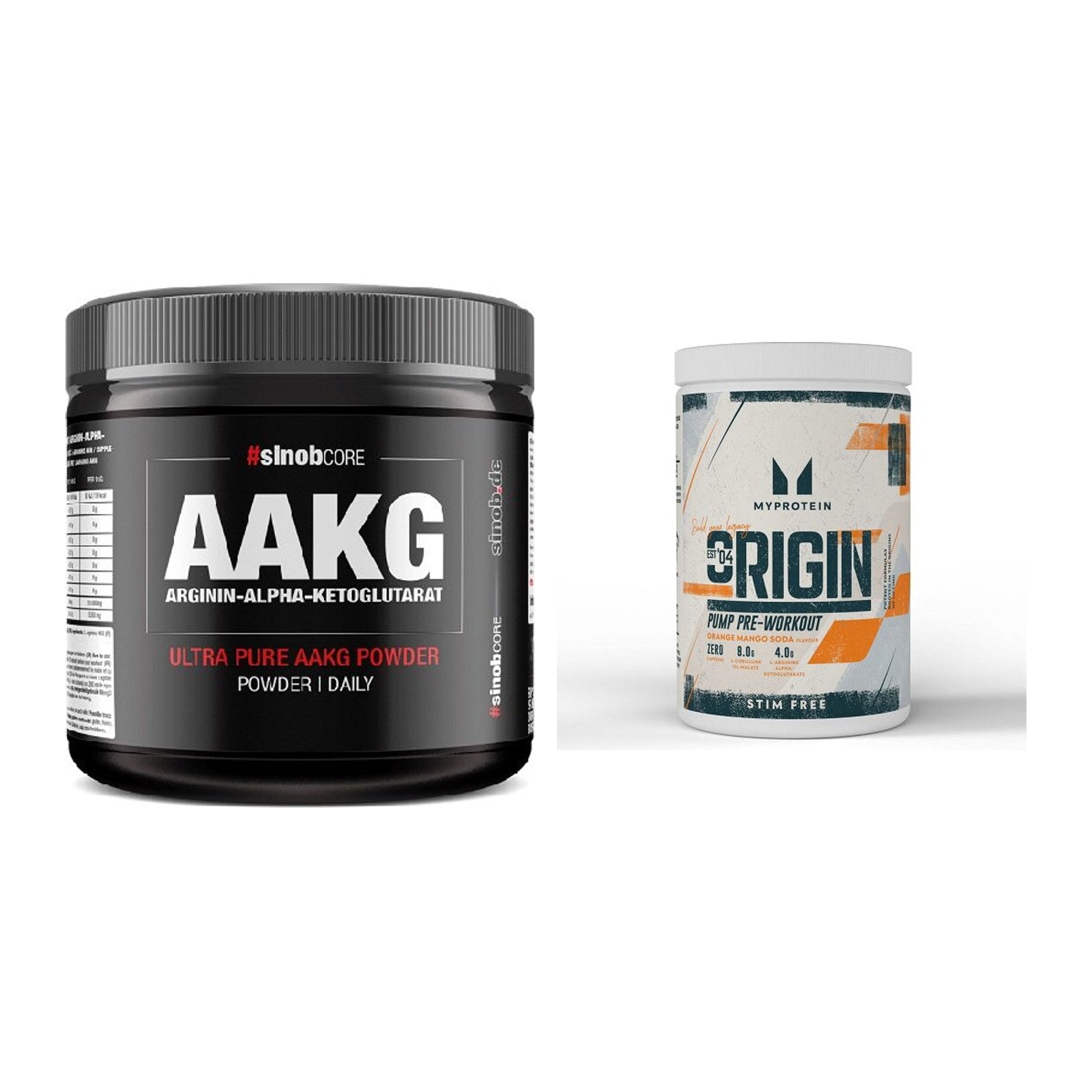 Pump-Set: Sinob Core Arginin AAKG + MyProtein Origin Pump – alle enthaltenen Artikel