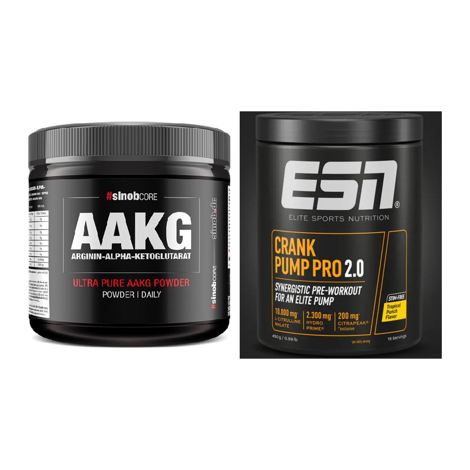 Pump-Set: Sinob Core Arginin AAKG Pulver + ESN Crank Pump Pro 2.0 – alle enthaltenen Artikel