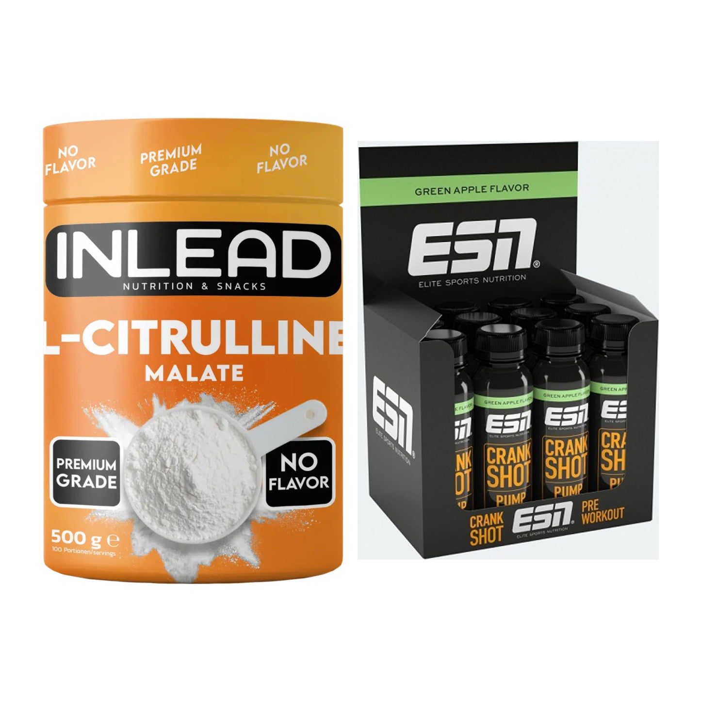 Pump-Set: INLEAD L-Citrullin Malat 2:1 + ESN Crank Pump Shot – alle enthaltenen Artikel