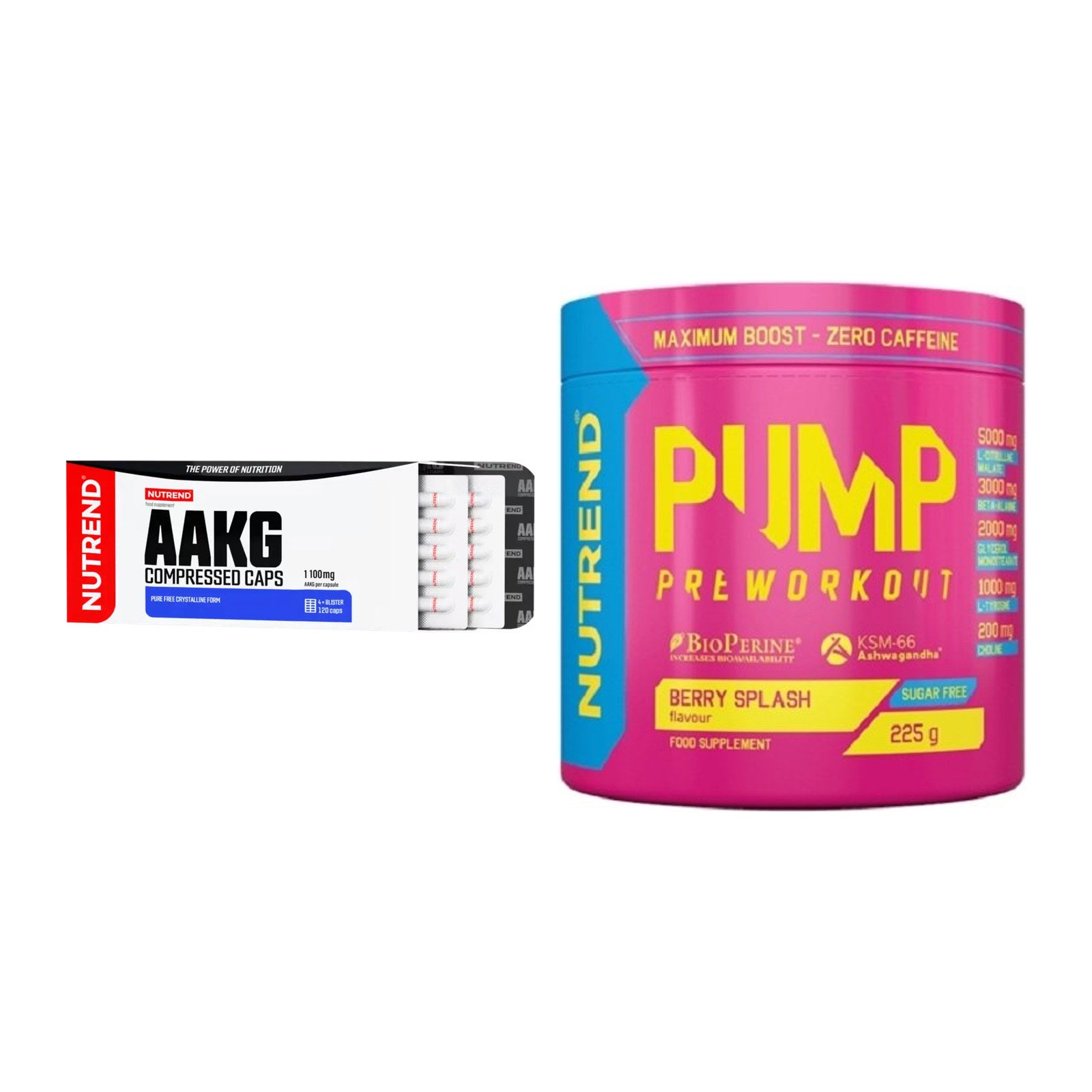 NUTREND Pump-Set: AAKG Compressed Kapseln + Pump 225g (Berry Splash) – alle enthaltenen Artikel