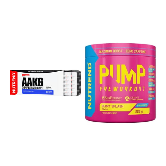 NUTREND Pump-Set: AAKG Compressed Kapseln + Pump 225g (Berry Splash) – alle enthaltenen Artikel