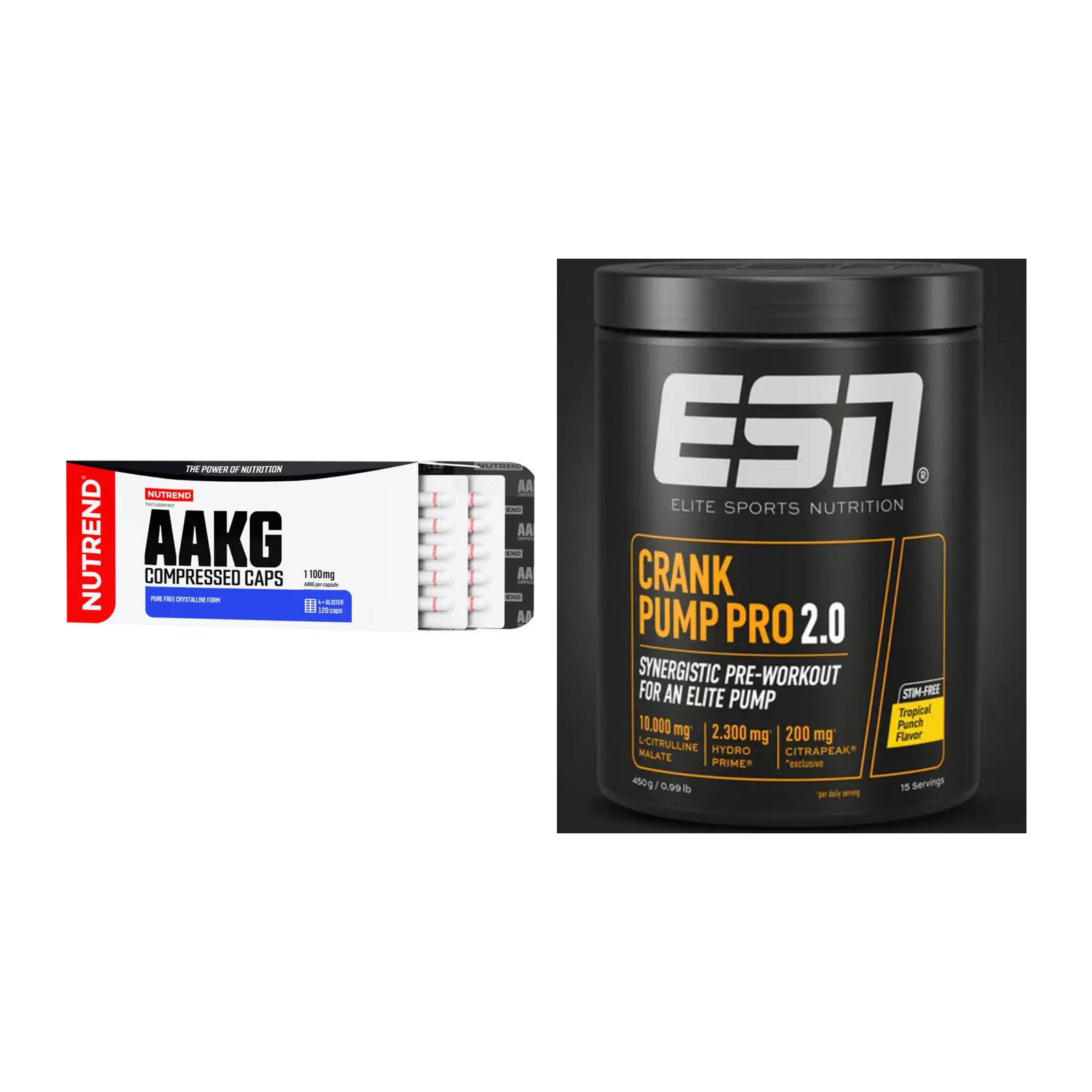 Pump-Set: Nutrend AAKG Compressed Kapseln + ESN Crank Pump Pro 2.0 – alle enthaltenen Artikel