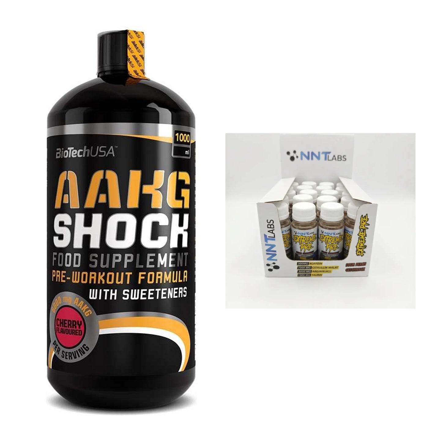 Pump-Set: BioTech AAKG Shock Extreme + NNT Extreme Pre-Workout Shot – alle enthaltenen Artikel