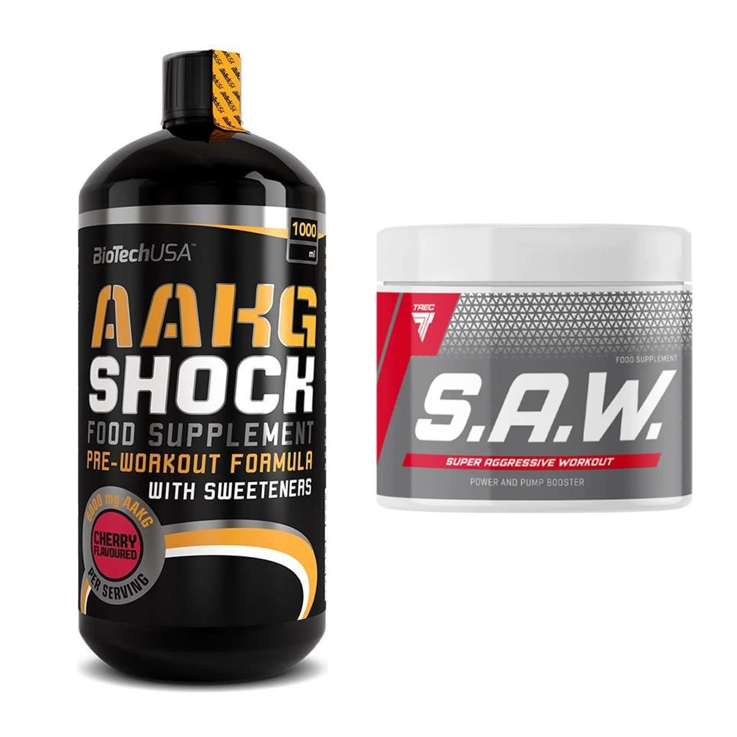 Pump-Set: BioTech AAKG Shock Extreme + Trec Nutrition SAW Booster – alle enthaltenen Artikel