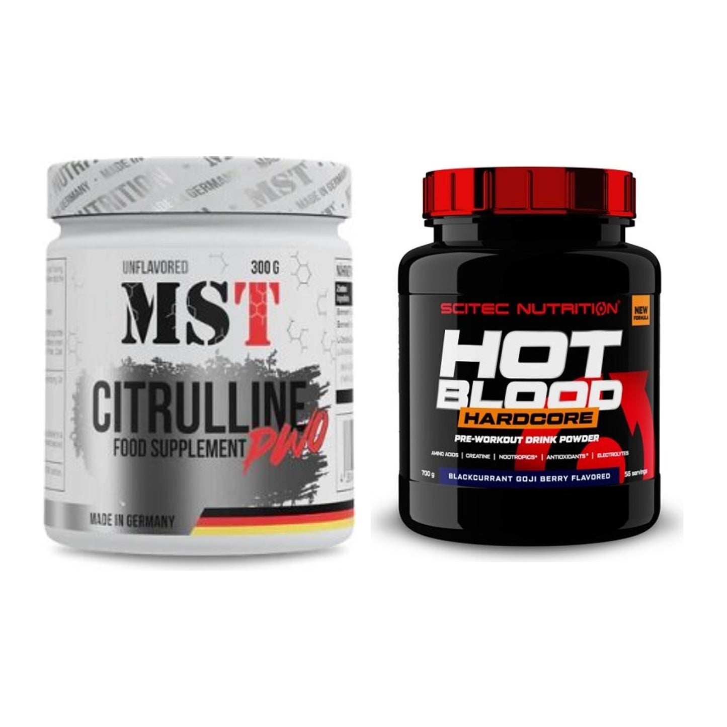 Pump-Set: MST Citrulline Malat 300g + Scitec Hot Blood Hardcore 700g – alle enthaltenen Artikel