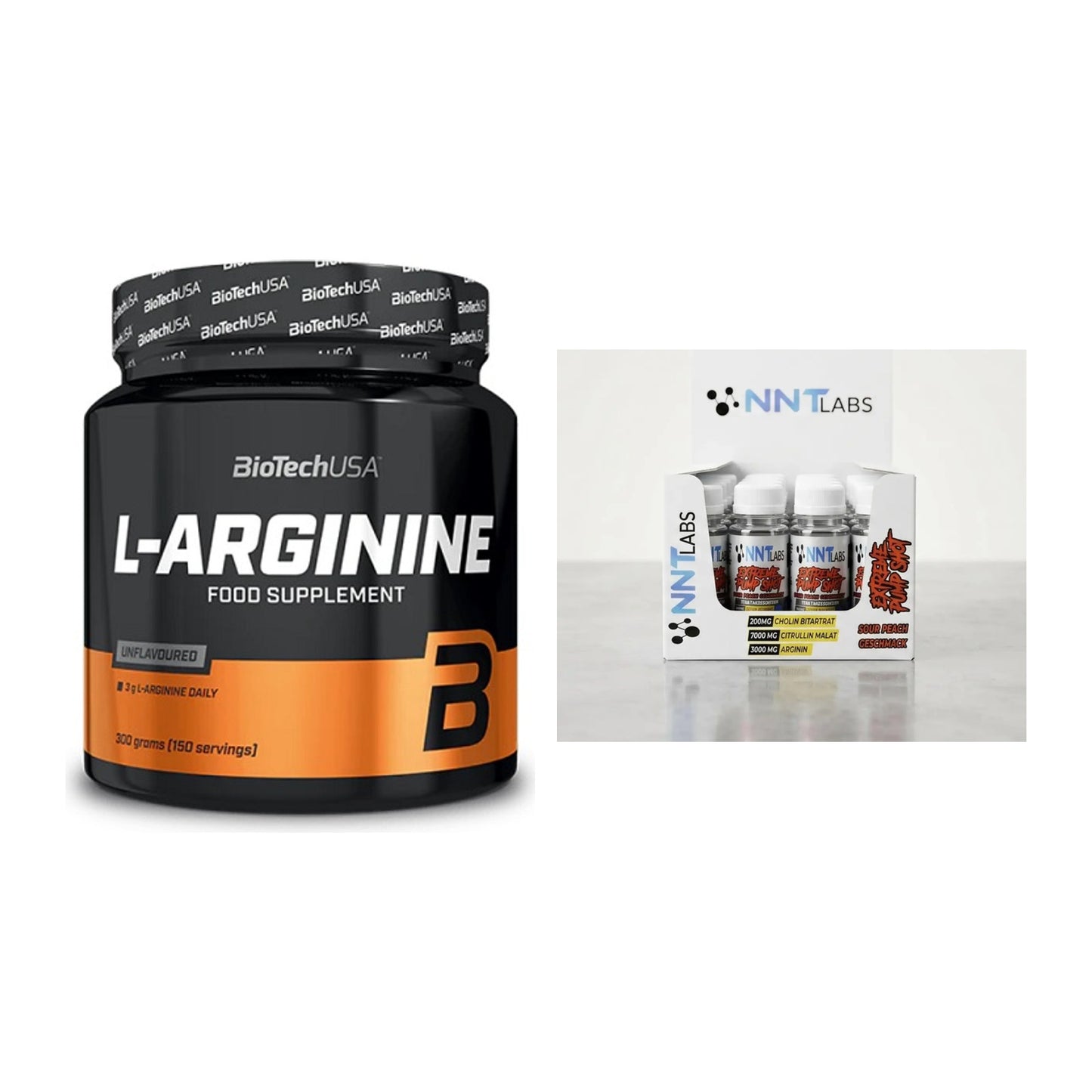 Pump-Set: BioTech L-Arginin + NNT Extreme Pump Shot – alle enthaltenen Artikel