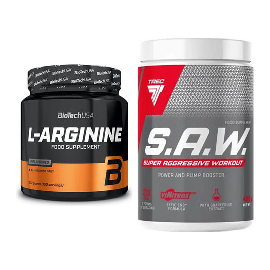 Pump-Set: BioTech L-Arginin + Trec Nutrition SAW Booster – alle enthaltenen Artikel