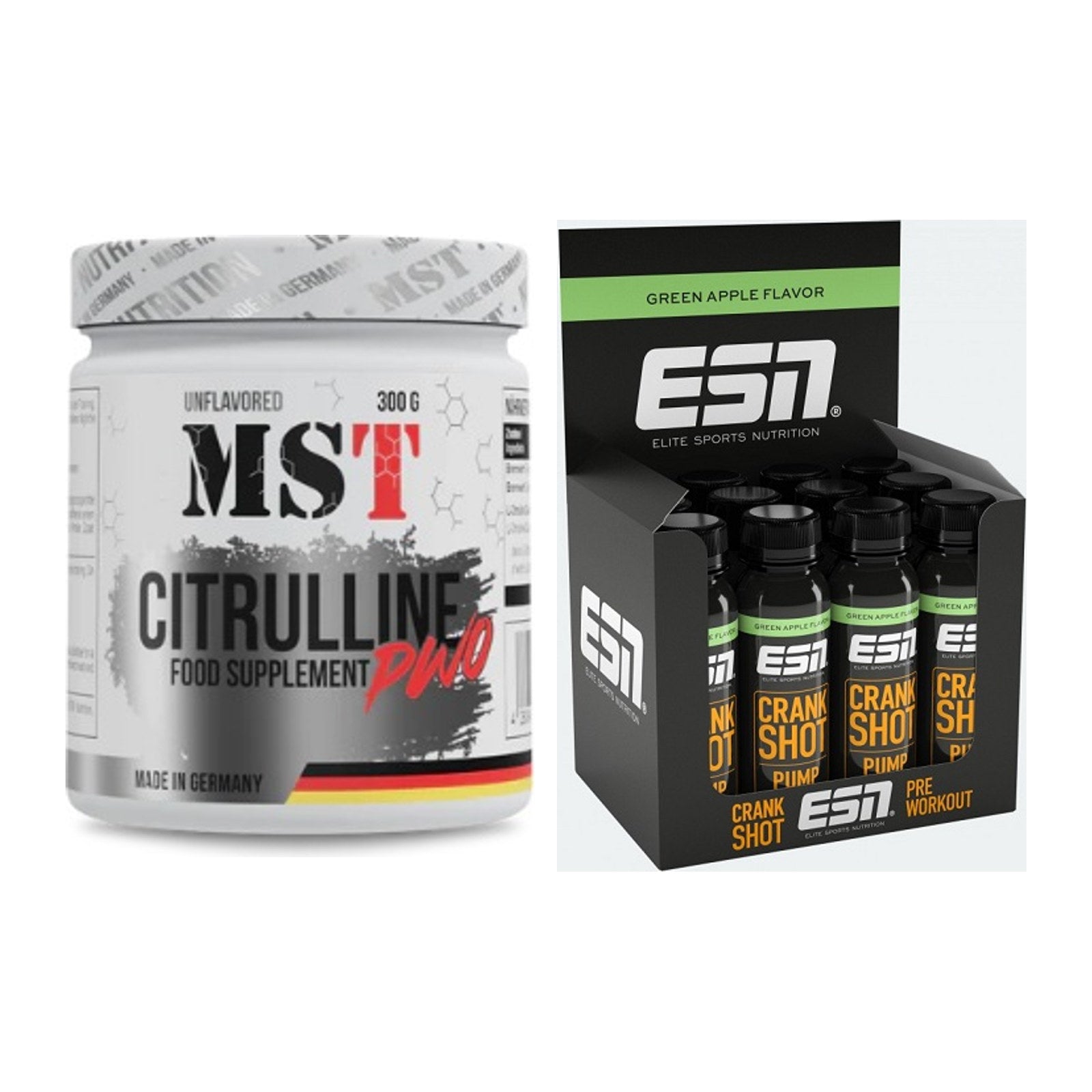 Pump-Set: MST Citrulline Malat 300g + ESN Crank Pump Shot – alle enthaltenen Artikel