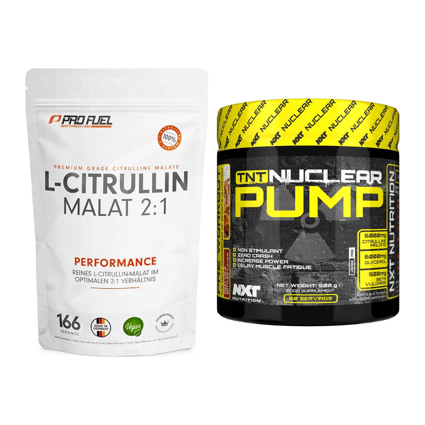 Pump-Set: ProFuel L-Citrullin Malat + NXT Nutrition TNT Nuclear Pump – alle enthaltenen Artikel