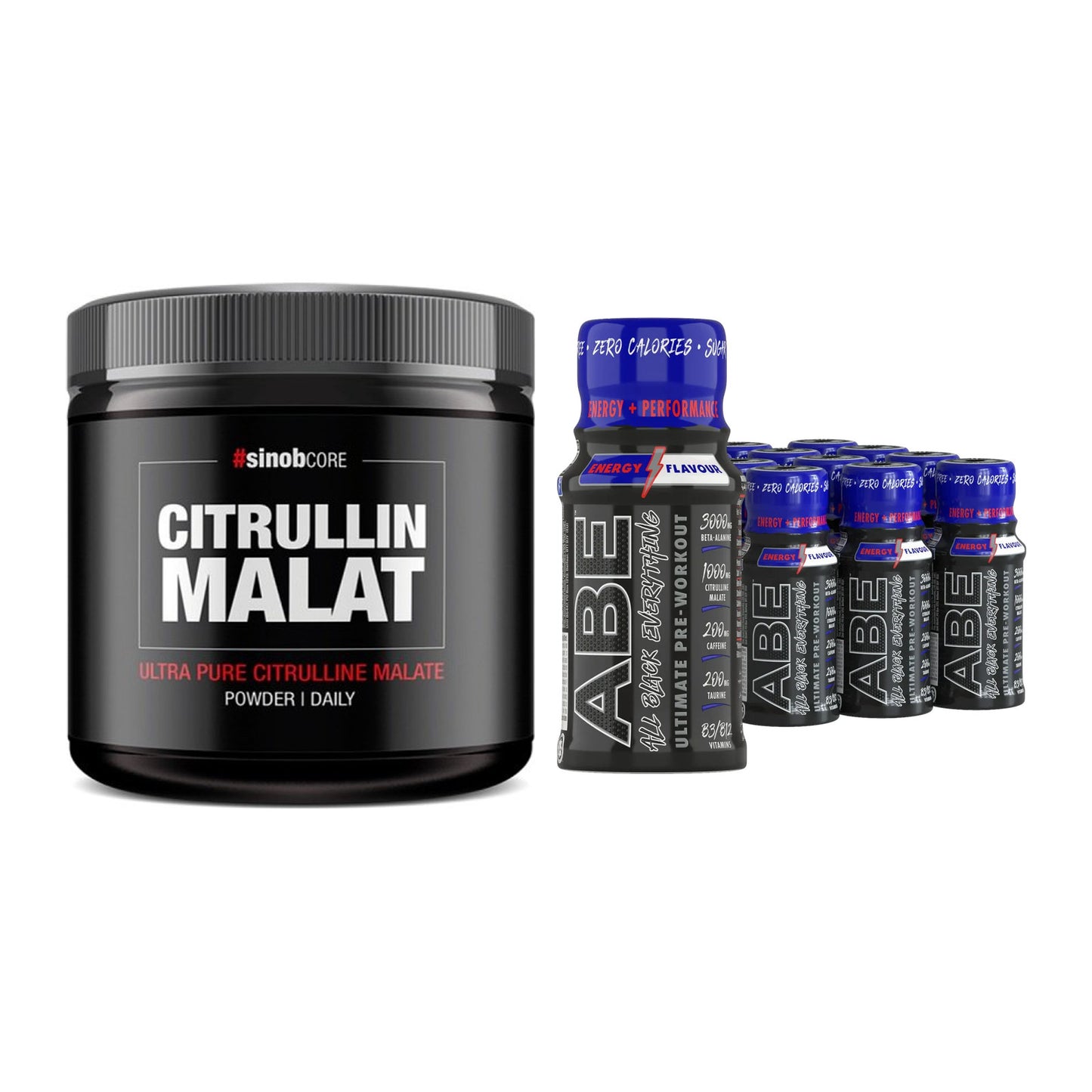 Pump-Set: Sinob Core L-Citrullin Malat + Applied ABE Pre-Workout SHOTS – alle enthaltenen Artikel