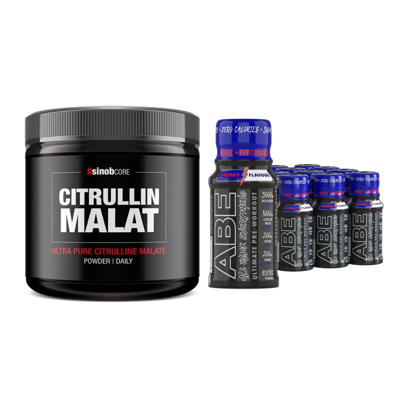 Pump-Set: Sinob Core L-Citrullin Malat + Applied ABE Pre-Workout SHOTS – alle enthaltenen Artikel