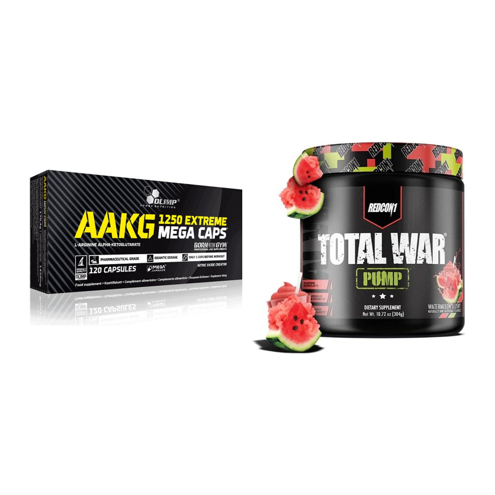 Pump-Set: Olimp AAKG Extreme Mega Caps + Redcon1 Total War PUMP – alle enthaltenen Artikel