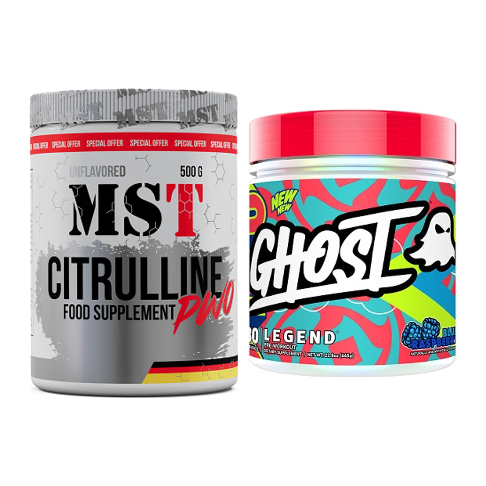 Pump-Set: MST Citrulline Malat 500g + Ghost Legend V4 30 Serv. – alle enthaltenen Artikel