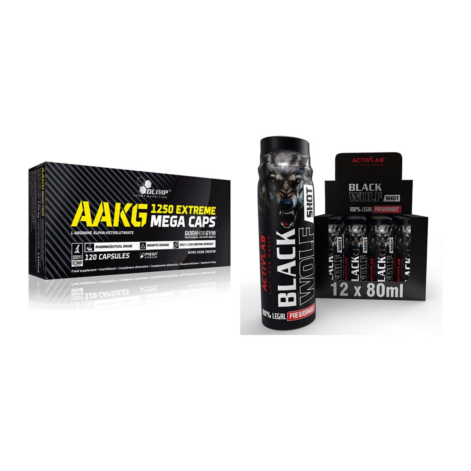 Pump-Set: Olimp AAKG Extreme Mega Caps + Activlab Black Wolf – alle enthaltenen Artikel