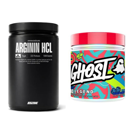 Pump-Set: Big Zone L-Arginin + Ghost Legend V4 30 Serv. 645g – alle enthaltenen Artikel