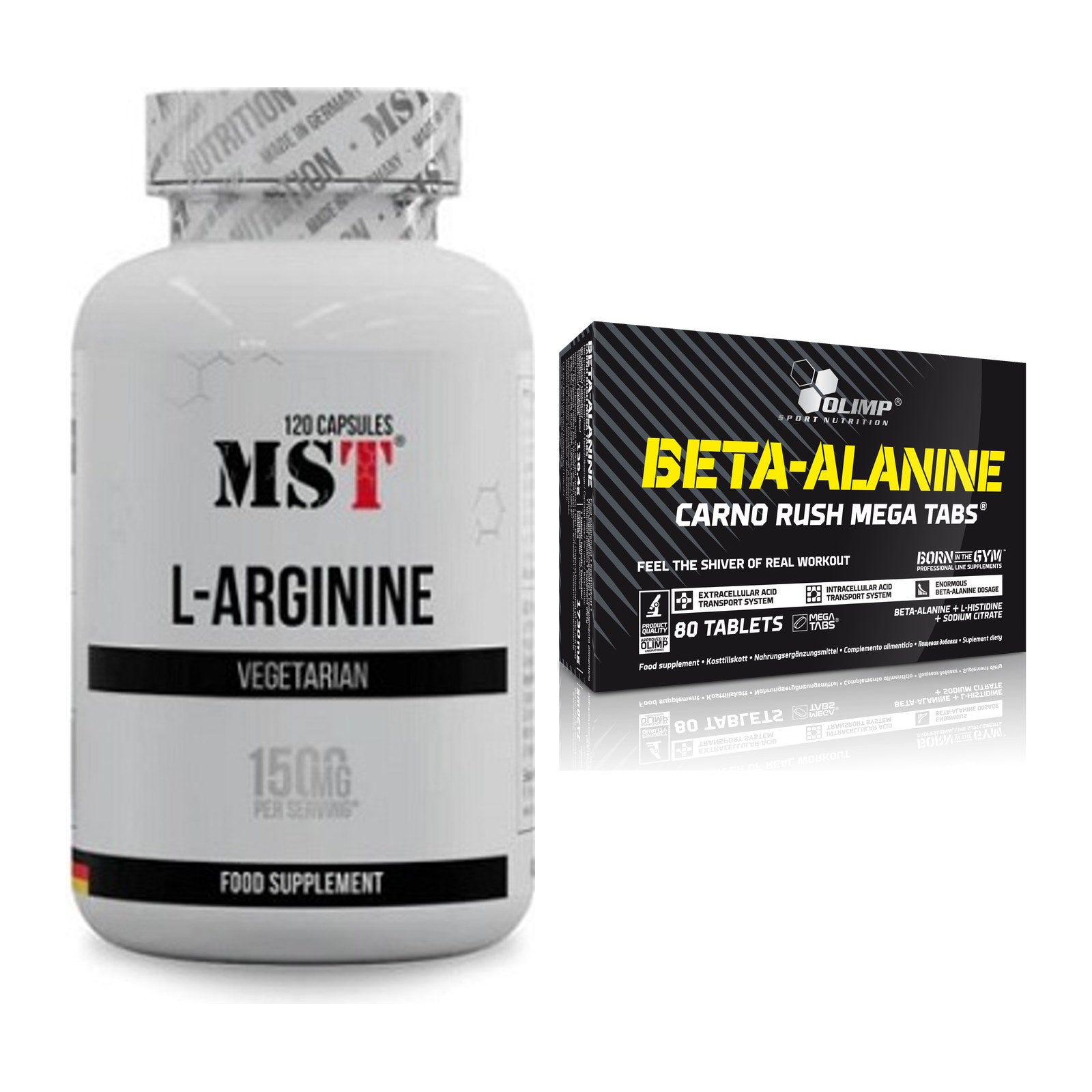 Pump-Set: MST L-Arginine 120 Kaps. + Olimp Beta-Alanin Carno Rush – alle enthaltenen Artikel